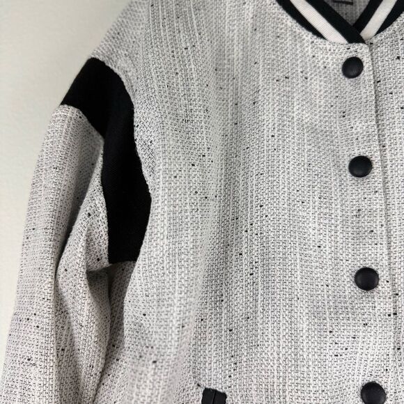 Forever21 Black & White Tweed Bomber Varsity Jacket - Picture 3 of 11